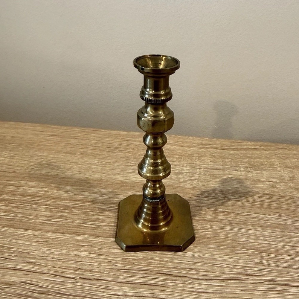 Vintage Brass Candlestick Candle Holder Square Base Single 4.5" Wedding Decor